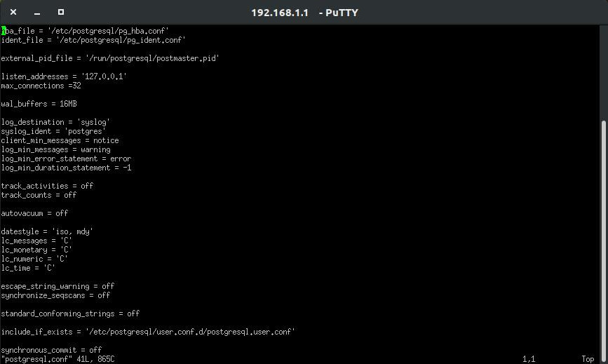 Putty - Fichier postgresql.conf